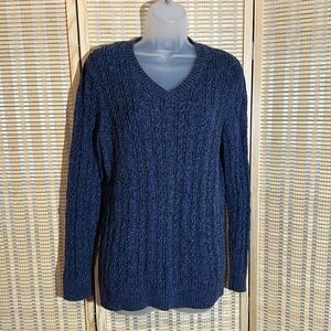 Croft & Barrow Vintage Y2K Marbled Blue Cable Knit Vneck Cotton Sweater Large